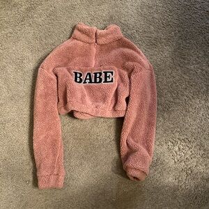 SHEIN Pink Fleece Cropped Hoodie